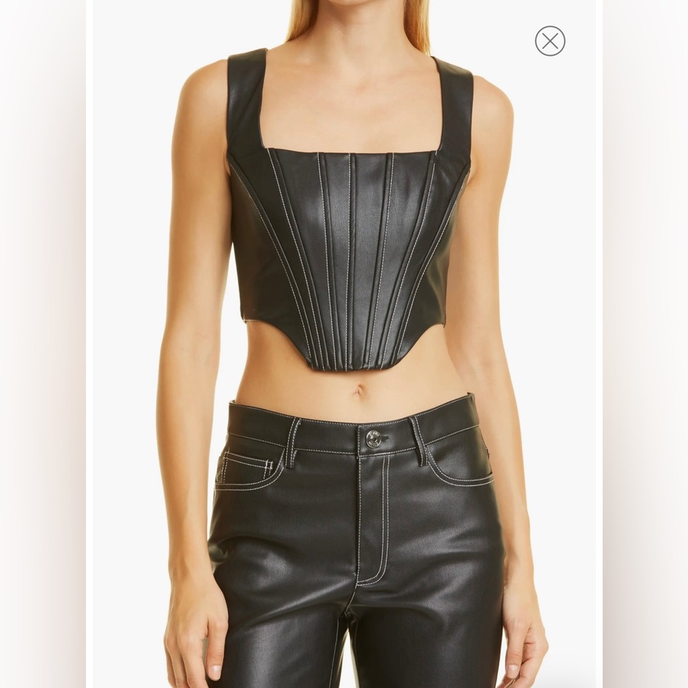 Staud Alice Vegan Leather Corset Top Black